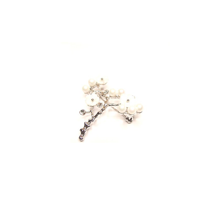 Brož květina bílá s perlami