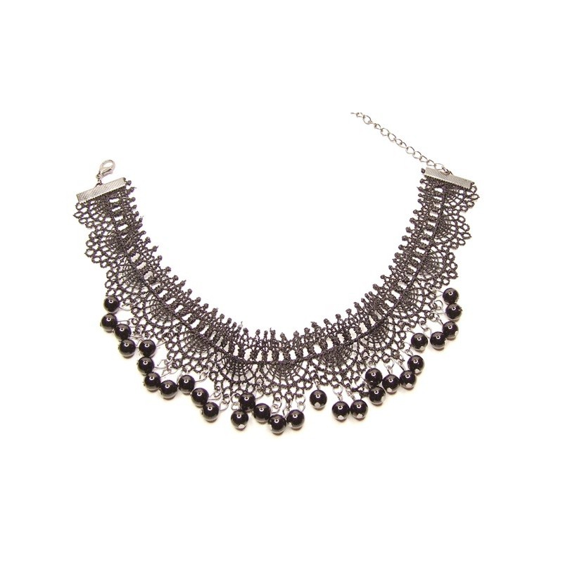Krajkový náhrdelník černý s perličkami
