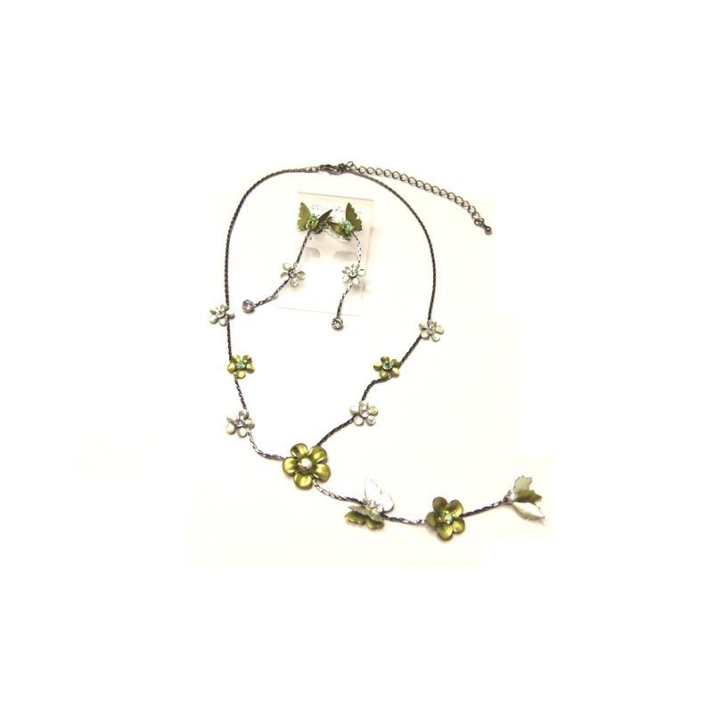 Komplet biżuterii zielony, kwiaty i motyle