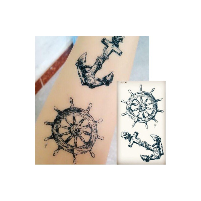 Tatuaż naklejany ster marynarski, kotwica