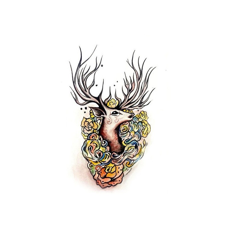 Duży tymczasowy tatuaż jeleń mistyczny