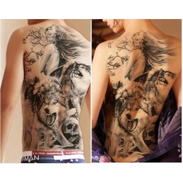 Tatuaż naklejany duży na plecy, design piękno i bestia