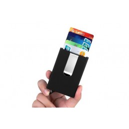 Pouzdro na karty s RFID ochranou, výsuvné, s ejectorem a sponou na bankovky