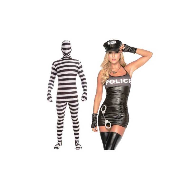 Kostium erotyczny seksowna policjantka i catsuit więzień, dla dwojga