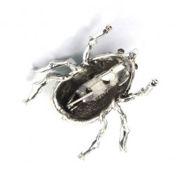 Broszka chrząszcz rohatyniec, srebrna z kamyczkami