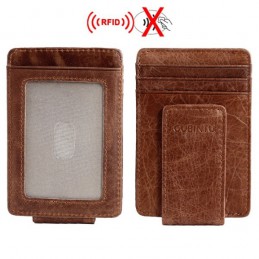 Mini portfel, etui na karty, RFID, z klipsem magnetycznym, z prawdziwej skóry
