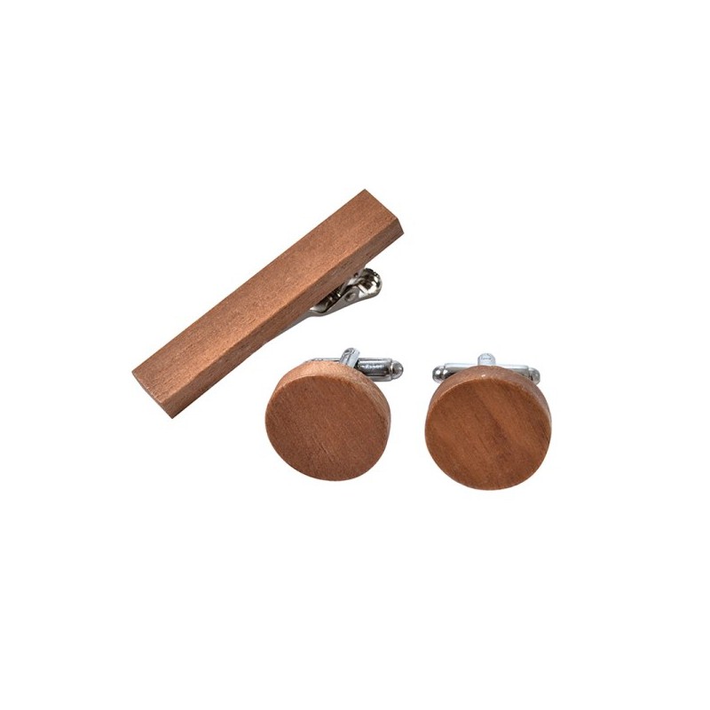 Pánsky set z dreva manžetové gombíky okrúhle a spona na kravatu