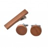 Pánský set ze dřeva manžetové knoflíčky kulaté a spona na kravatu