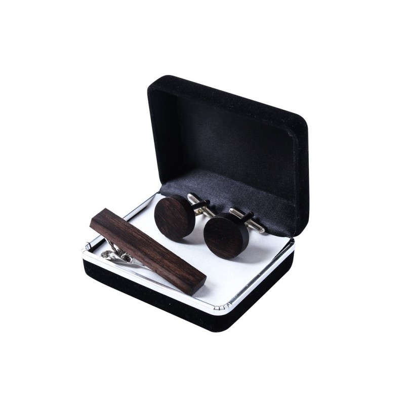 Zestaw dla mężczyzn z drewna spinki do mankietów okrągłe i  spinka do krawata