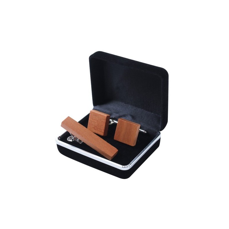 Zestaw dla mężczyzn z drewna spinki do mankietów kwadratowe i  spinka do krawata