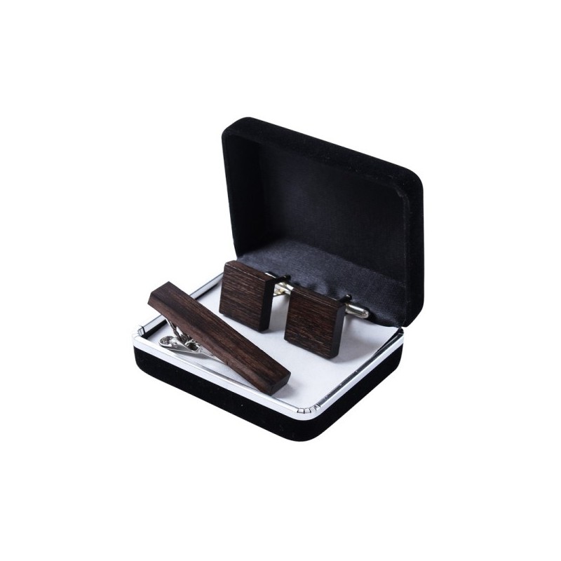 Zestaw dla mężczyzn z drewna spinki do mankietów kwadratowe i  spinka do krawata