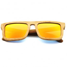 Bambusové slnečné okuliare Nerd s farebnými zrkadlovými sklami