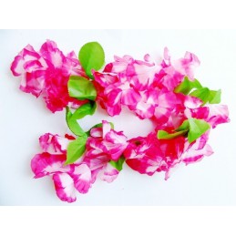 Wianki hawajskie różowe z zielonymi liśćmi bez nadruku