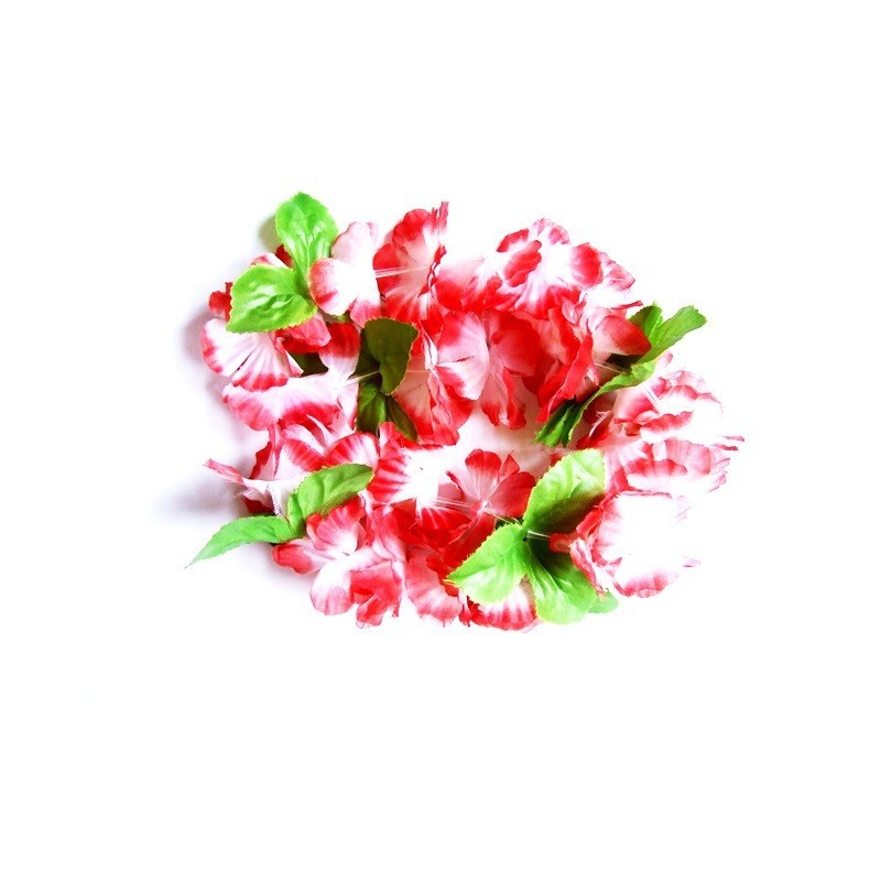 Wianki hawajskie czerwone z zielonymi liśćmi bez nadruku