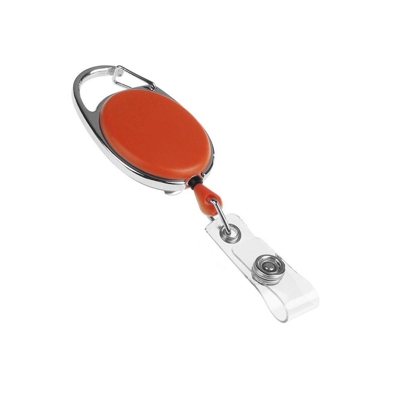 Roller klip, přívěsek karabinka s navijákem, držák na ID s drukem oranžový Roller klip, přívěsek karabinka s navijákem, držák na ID s drukem oranžový