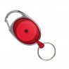 Roller klip, přívěsek karabinka s navijákem a kroužkem, transparentní červený