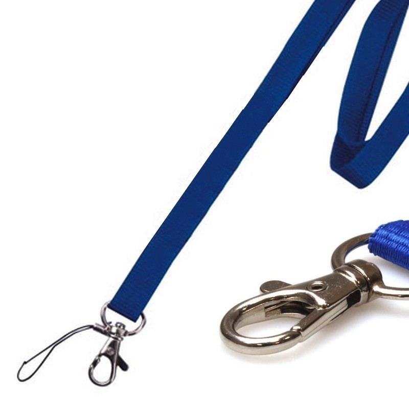 Lanyardy, šňůrky na krk 2cm, s kovovou karabinkou a očkem, bez potisku modré Lanyardy, šňůrky na krk 2cm, s kovovou karabinkou a očkem, bez potisku modré