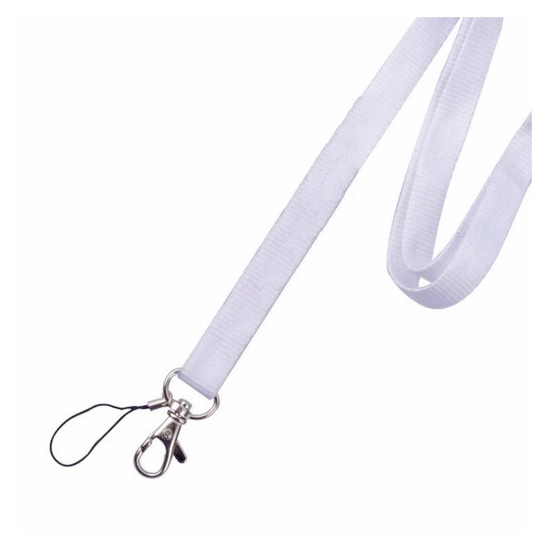 Lanyardy, šňůrky na krk 2cm, s kovovou karabinkou a očkem, bez potisku bílé Lanyardy, šňůrky na krk 2cm, s kovovou karabinkou a očkem, bez potisku bílé