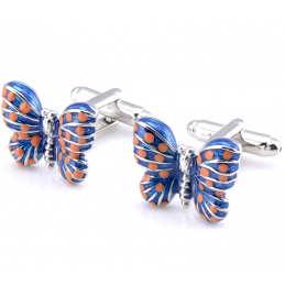 Manžetové knoflíčky barevný modrý motýl s tečkami