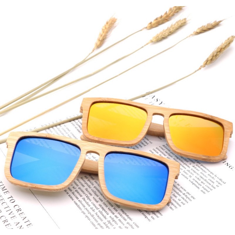 Bambusové sluneční brýle Nerd s barevnými zrcadlovými skly