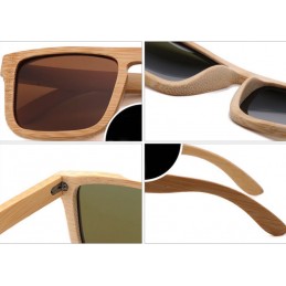 Bambusové slnečné okuliare Nerd s farebnými zrkadlovými sklami