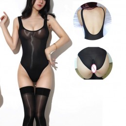 Erotikus body, női ultra vékony átlátszó cipzárral az ágyékban, Ice Silk