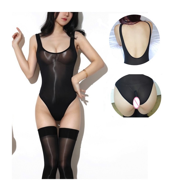 Erotikus body, női ultra vékony átlátszó cipzárral az ágyékban, Ice Silk