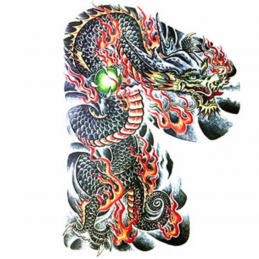 Duży tatuaż na całe plecy, zmywalny, design ognisty smok, dragon