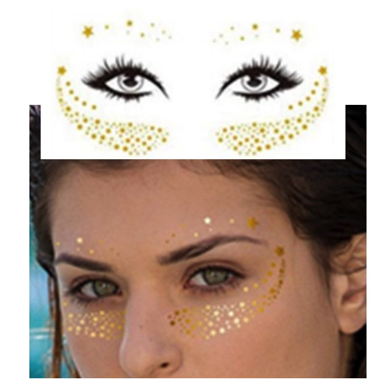 Nalepovací metalické dočasné tetování na obličej zlaté hvězdičky, hvězdy