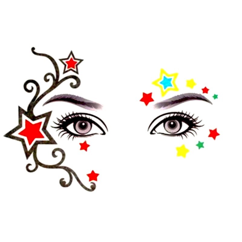 Nalepovací dočasné tetování na obličej barevné hvězdy, dekorace na tvář