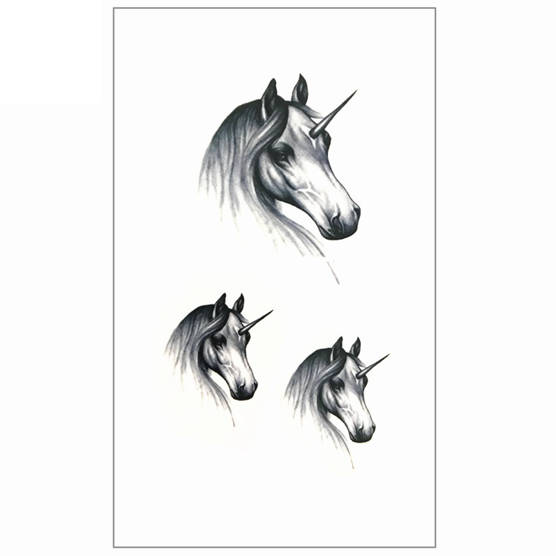 Tymczasowy czarno-biały samoprzylepny tatuaż jednorożec, unicorn