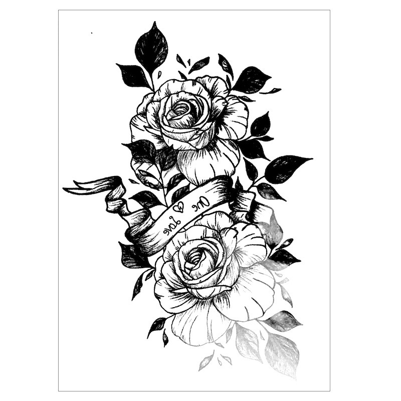 Dočasné nalepovacie tetovanie čiernobiele ruže, pre zamilovaných