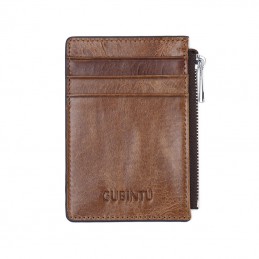 RFID/NFC mini pénztárca, valódi bőr, cipzárral és kis ablakkal