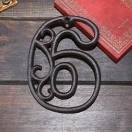 Litinové, železné číslo 6, dekorace na dům, domovní číslo na hřebík