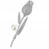 Brož stříbrná květina tulipán s perlou