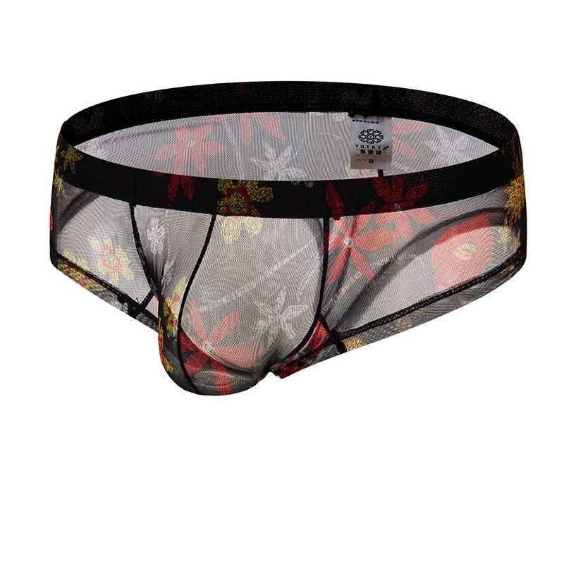 Férfi átlátszó necc brazil fehérnemű virágmintával