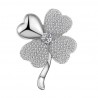 Krásna a žiarivá brošňa v tvare štvorlístok. Brošňa je v striebornej farbe a posádzaná žiarivými kamienkami a rozjasní Vám kabát, sveter, bundu, sako, kardigan, šaty, čiapku, bekovku či baret. Brošňa štvorlístok je veľmi detailne a precízne spracovaná a zaiste zaujme všetkých priaznivcov netradičných doplnkov. Hľadáte darček pre šťastie? Brošňa štvorlístok zaiste poteší.
