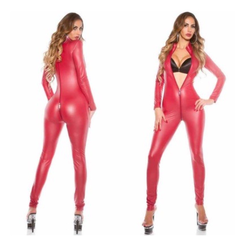 Catsuit erotický so zipsom cez rozkrok, so zipsami