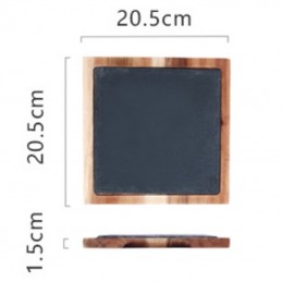 Kwadratowa deska do serwowania, drewno i kamień, 20.5x20.5cm