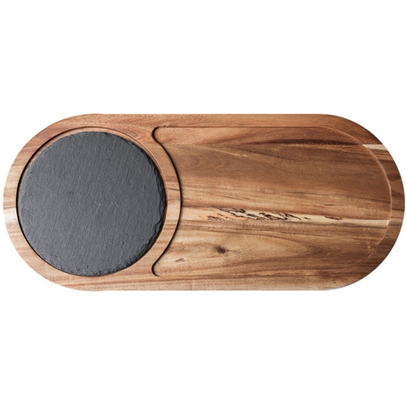 Deska do serwowania owalna drewno i kamień, 41x19cm