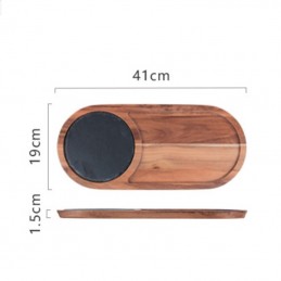 Servírovacia tácka oválna drevo a bridlice, 41x19cm