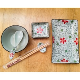 Sushi set nádobí pro dva, japonský styl s květinovým motivem