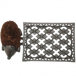 Litinová dekorativní malá rohožka s kartáčem ježek, vintage styl