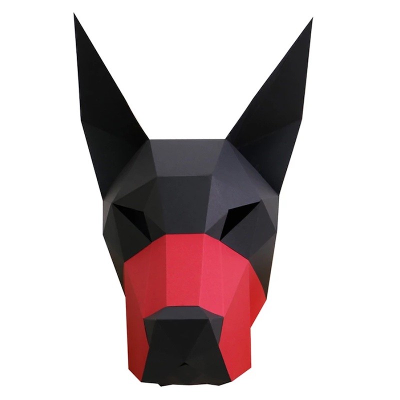 Állat maszk 3D papír, kutya Doberman, összecsukható, kreatív