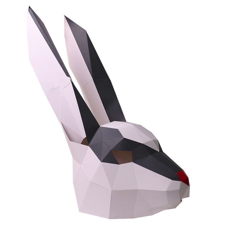 Maska zwierzęca 3D papierowa, zając, królik, składana, kreatywna
