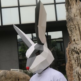Zvieracia maska 3D papierová, zajac, králik, skladacia, kreatívna