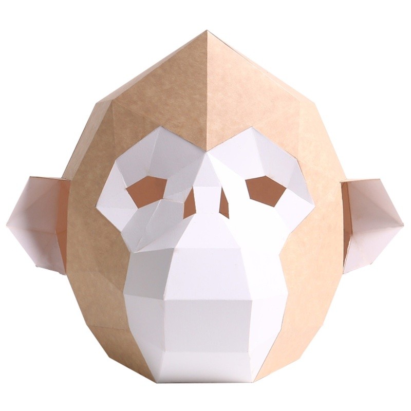 Zvířecí maska 3D papírová, opice, skládací, kreativní, origami