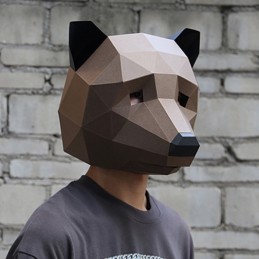 Zvířecí maska 3D papírová, medvěd, Bear, skládací, kreativní, DIY
