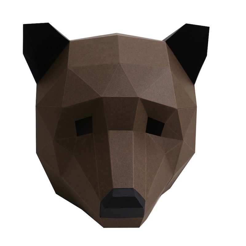 Állat maszk 3D papír, medve, Bear, összecsukható, kreatív, DIY