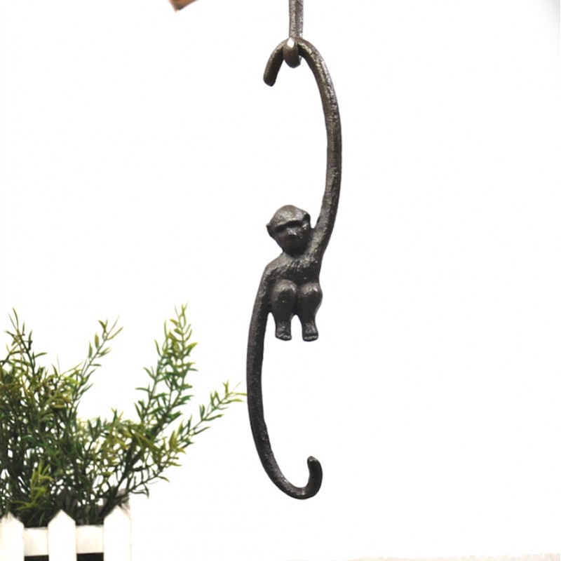 Żeliwny rystykalny haczyk wiszący małpka, vintage